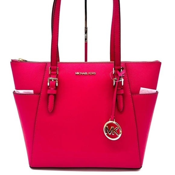 Michael Kors Handbags - Michael Kors Large Charlotte Tote Bag Luggage Leather Electric Pink